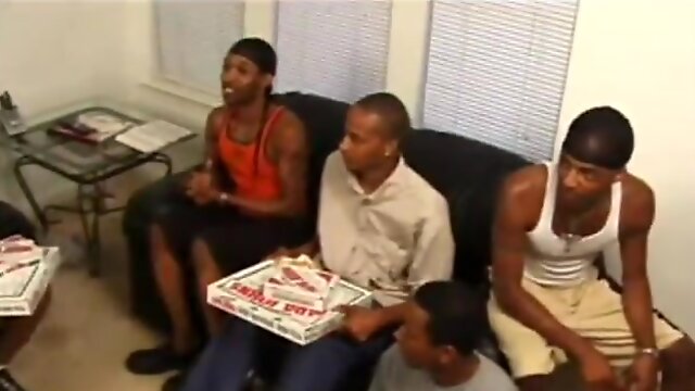 Hot black gay orgy scene with guys sucking dick lustily