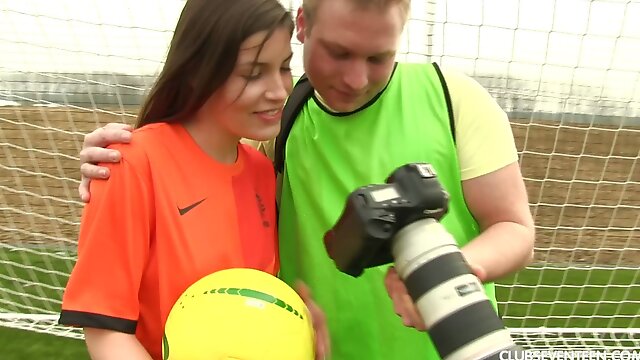 A hot soccer girl gets naked and gets banged by a photographer