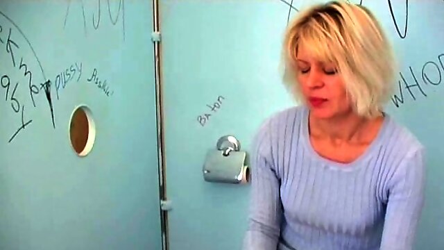 MILF enjoys hanging out at public bathrooms and sucking strangers cocks