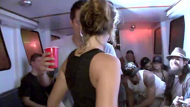 Naughty girls with nice ass,in shorts show their tits in coeds party