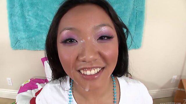 Slutty Asian Katreena Lee milks a cock dry on her face