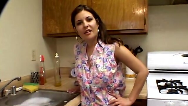 Valerie Herrera plays with a cock in the kitchen in POV scene