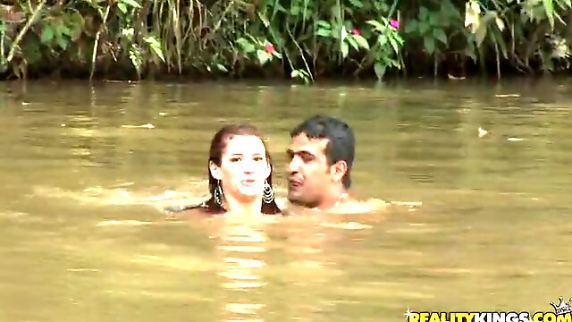 Sexy Dani Duran swims in a lake and fucks on a lawn