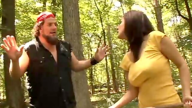 Busty brunette mom gets fucked by some nerd in a forest