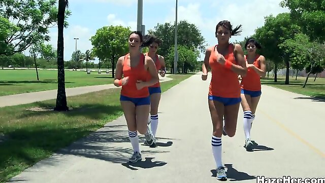 Gym class means a hot lesbian group sex outdoors