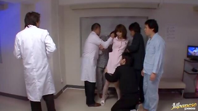 Hardcore bondage and gang bang with hot Japanese shaved nurse