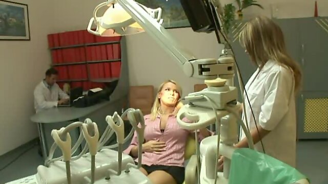 Smoking Hot Blondes Have A Threesome In A Dentist Office