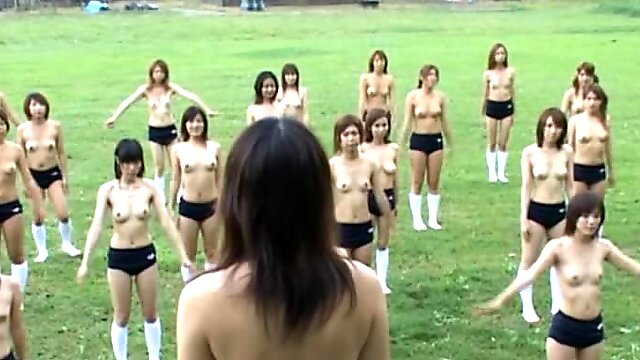 Thirty Half-Naked Asian Babes Exercising Outdoors