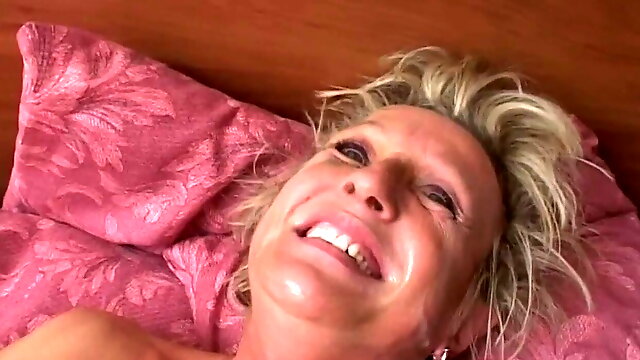 Blonde MILF fucks with toys and cock for cumming