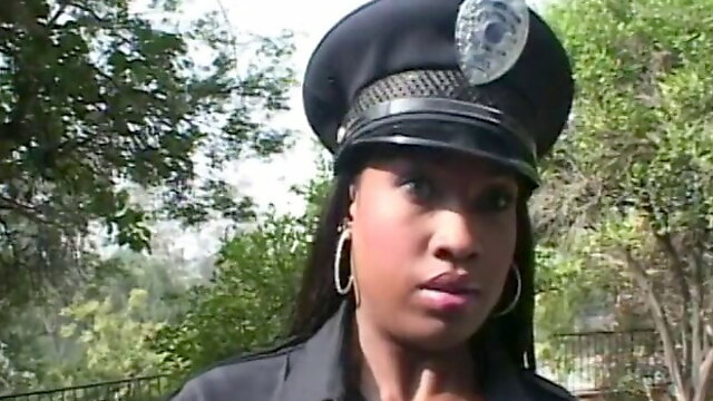 Sexy black whore dressed as cop gets her pussy fucked 