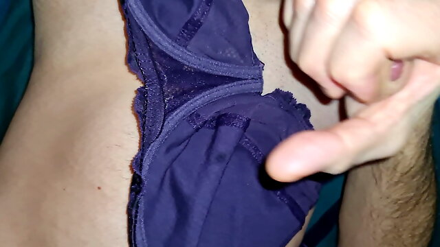 Jerking off and cum shot on my wifes new bra its aproved