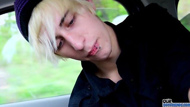 Emo twink greedily sucking dick outdoors