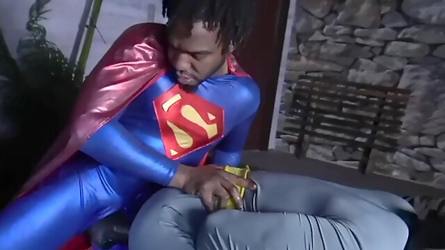 Superman barebacking batman after bj in interracial duo