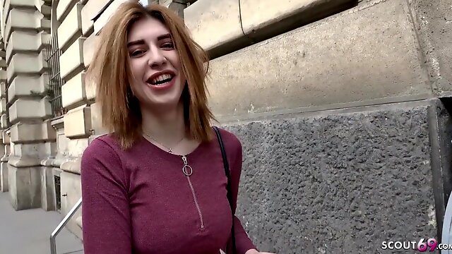 GERMAN SCOUT - CUTE GINGER TEENAGE TALK TO SHAG AT STREET CASTING FOR CASH - Cum Load