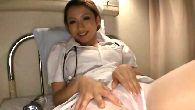 Solo Japanese nurse wearing lingerie having fun - Reon Otowa