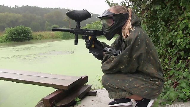 Airsoft game turns into a softcore for two broads