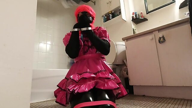 Sissy Maids Shower Restrain Bondage, Locked to Restroom