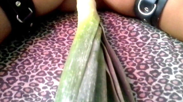Orgasm thanks to the leek, big and long !! EXTREME INSERTION