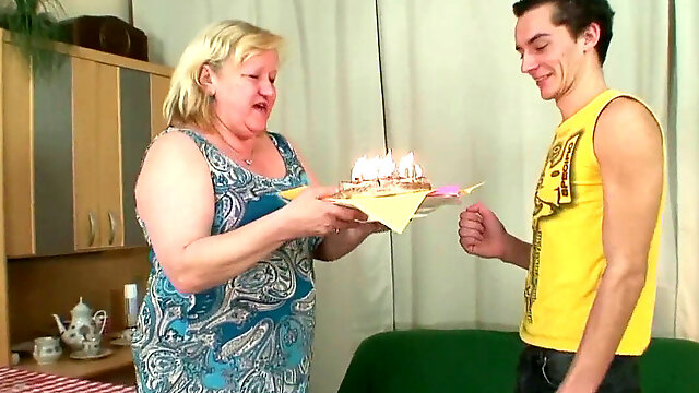 Very senior mommy in law pleases him at birthday