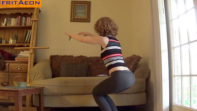 Fabulous big ass ginger-haired MILF in tight ebony see through leggings doing yoga !