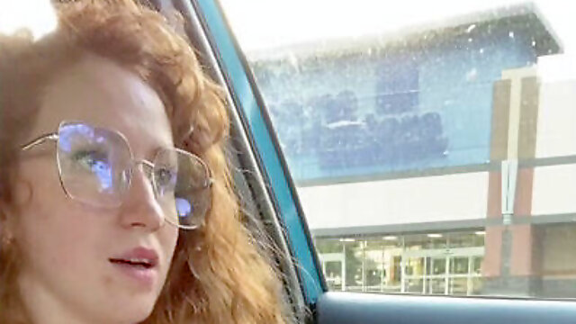 Nerdy milf ginger-haired pops in car * real first-timer porn *