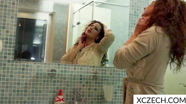 Mischievous mummy in the bathroom