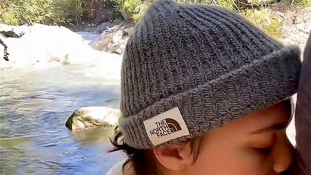 Hiker chick teases, sucks, and pulverizes by sea