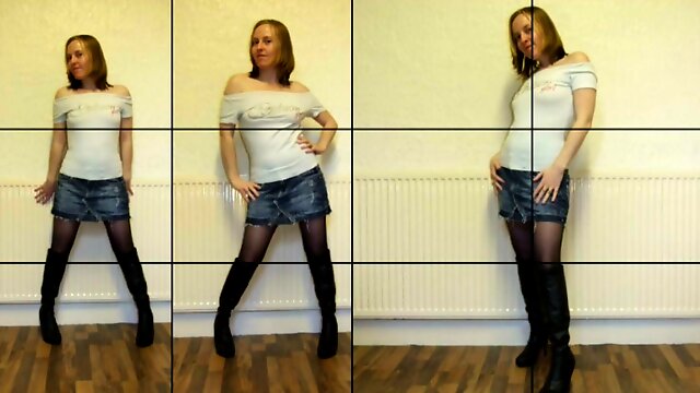 Haley Posing in Pantyhose, Denim Miniskirt and Boots