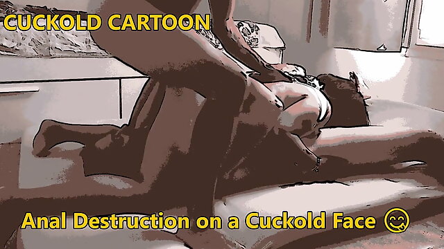 Cuckold Cartoon : Anal Destruction on a cuckold Face