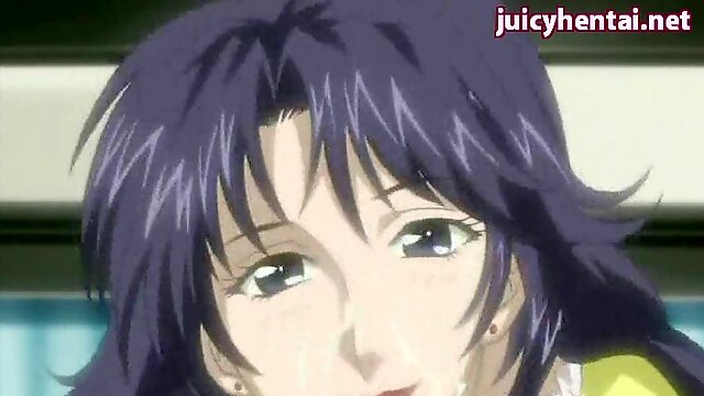 Anime milf licking a teen cock and gets jizzload