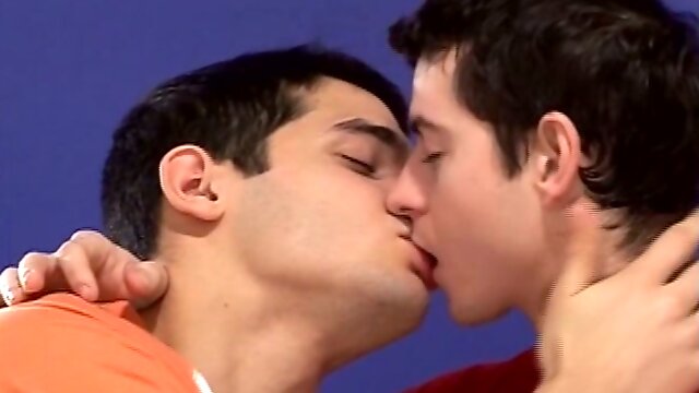 Gay stud friends kiss passionately