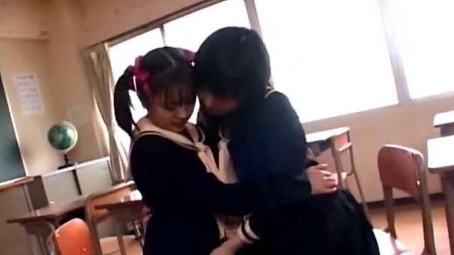 Young Schoogirl With Small Tits Kissing Passionately Tits Rubbed Pussy Licked By Other Schoogirl On The Chair In The Classroom