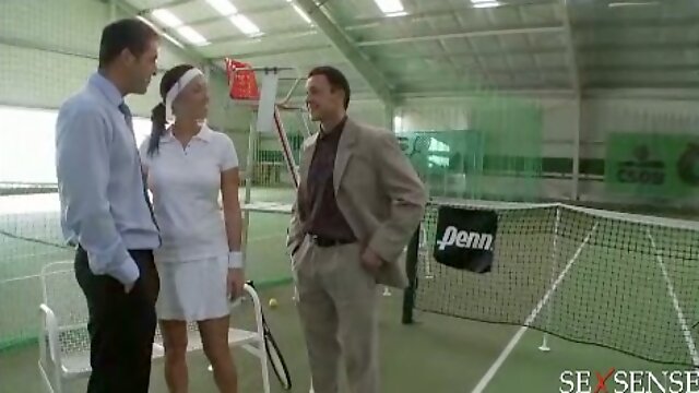 Tennis girl with big tits and short skirt in doubles final