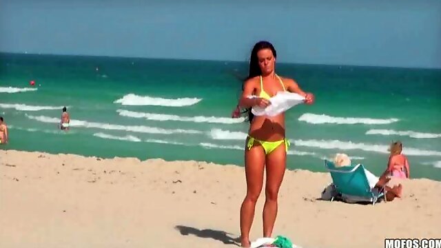 Bikini beach babe spied on and rammed