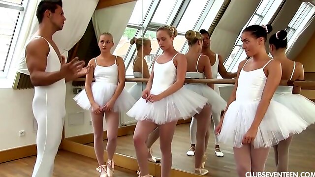 Uniformed ballerinas line up to suck and get thoroughly fucked
