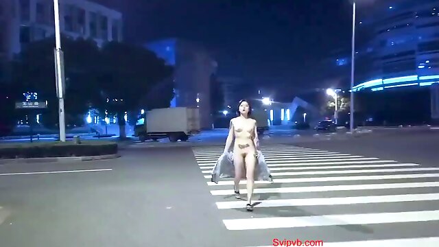 Striking Asian amateur walks naked in public before masturbating solo