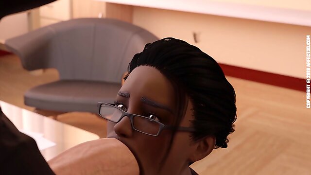 Futanari 3D animation with an ebony nurse