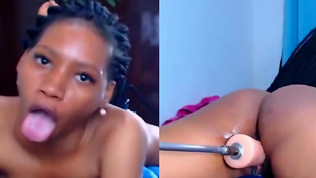 Ebony webcam girl and her fucking machine