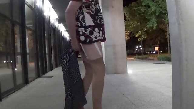 Crossdresser in lingerie in the city outside 136