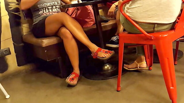 Her sexy legs, sexy feets toes under table