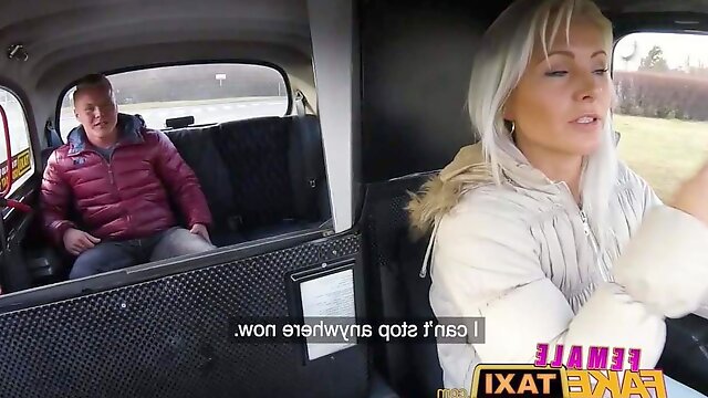 Female Fake Taxi Nympho blonde swaps studs cock for cash