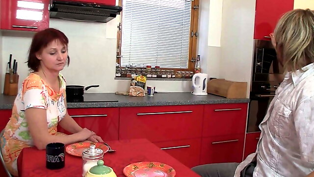 Oops, guy finds her fucked in the kitchen by his parents!