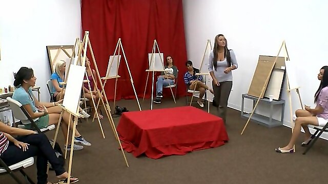 Art class chicks watch their model masturbate