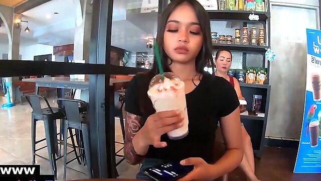 Real amateur Thai GF Ting needs a quickie fuck after her cappuccino