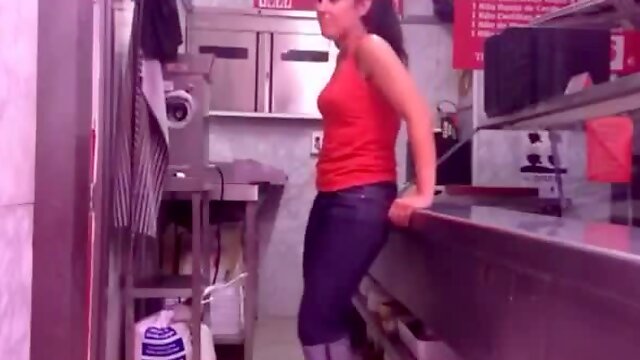 Dude convinces his colleague for a quickie in the kitchen