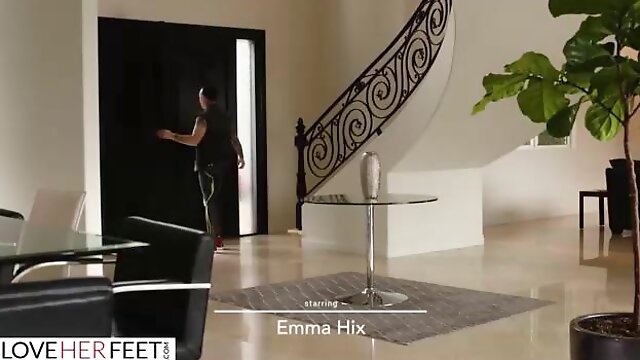 Emma Hix lets a kinky guy worship her feet, before sucking and riding his stiff dick