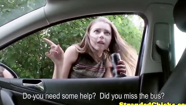 Real big titted stranded russian teen tit fucks driver