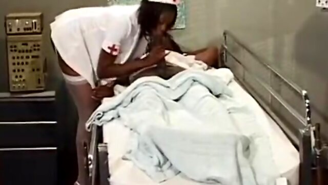 Horny Black Nurse Rides Black Stud On His Hospital Bed