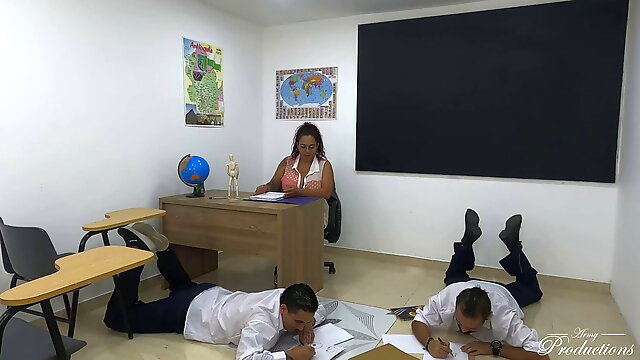 Threesome school with Miss Roxana