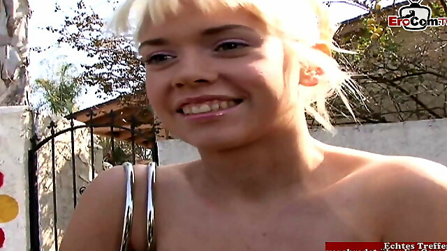Blonde Teen with natural tits and pierced nipples picked up at the street